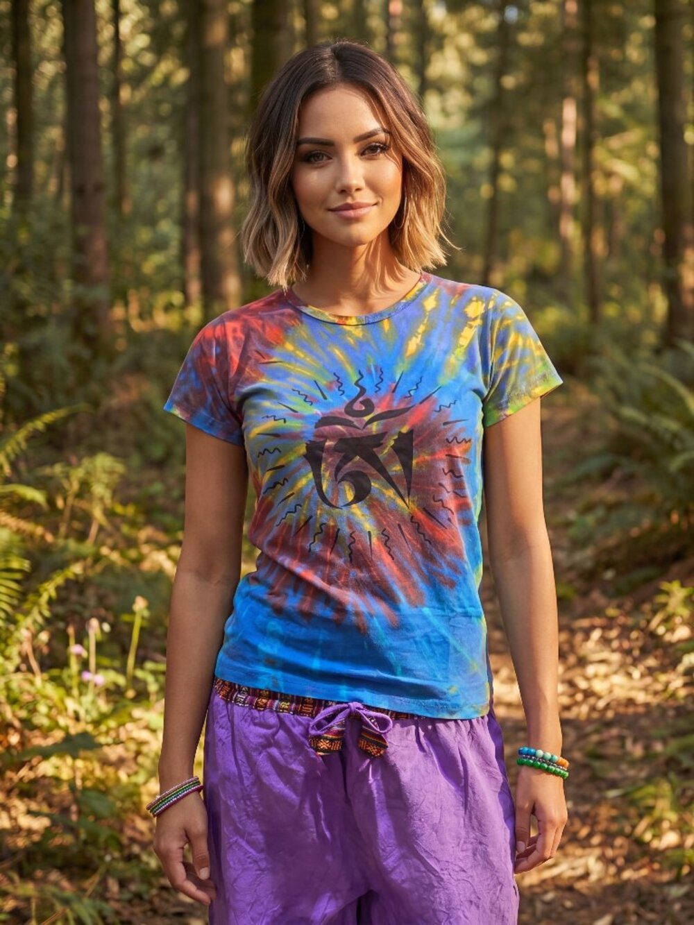 Tibetan Om Symbol Painted Tee: 100% Organic Cotton T Shirt For Women
